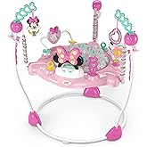 Bright Starts Disney Baby Minnie Mouse Forever Besties Baby Activity Center Jumper with 10 Toys, Lights &amp; Sounds, 360-Degree Seat, 6-12 Months (Pink)