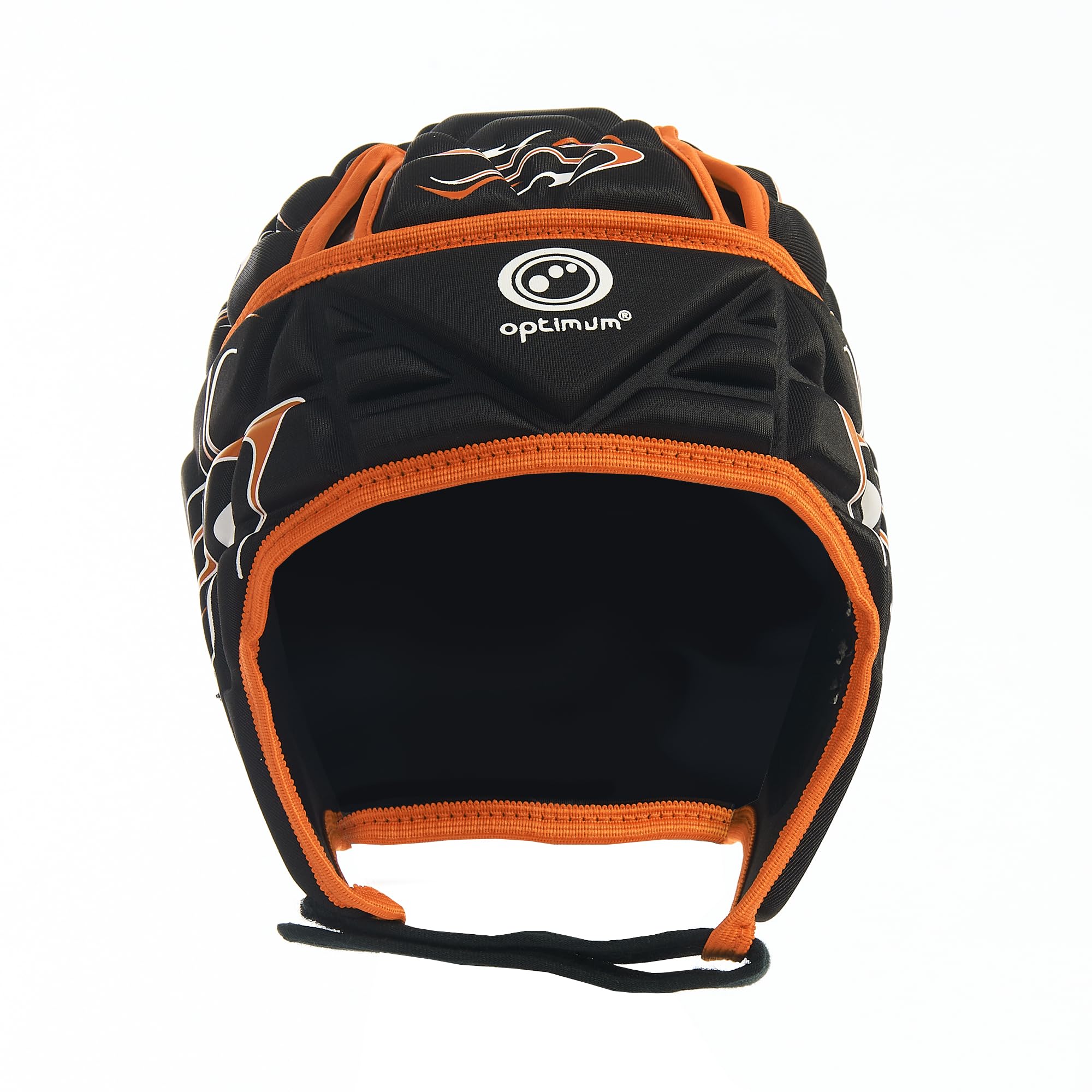 Optimum Unisex Junior Inferno Rugby & Football Headguard - Scrum Cap Coverage | Breathable, Soft-Edged, Lightweight Sports Protective Headgear | Black/Orange, Small Boys (XXS)