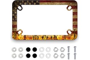 MUAWUOIK Motorcycle American Flag License Plate Frame Retro USA Flag Stainless Steel Funny Motorbike License Plate Holder Black Tag Holder Patriotic Motorcycle Accessory Decoration 7.7" x 4.5 "