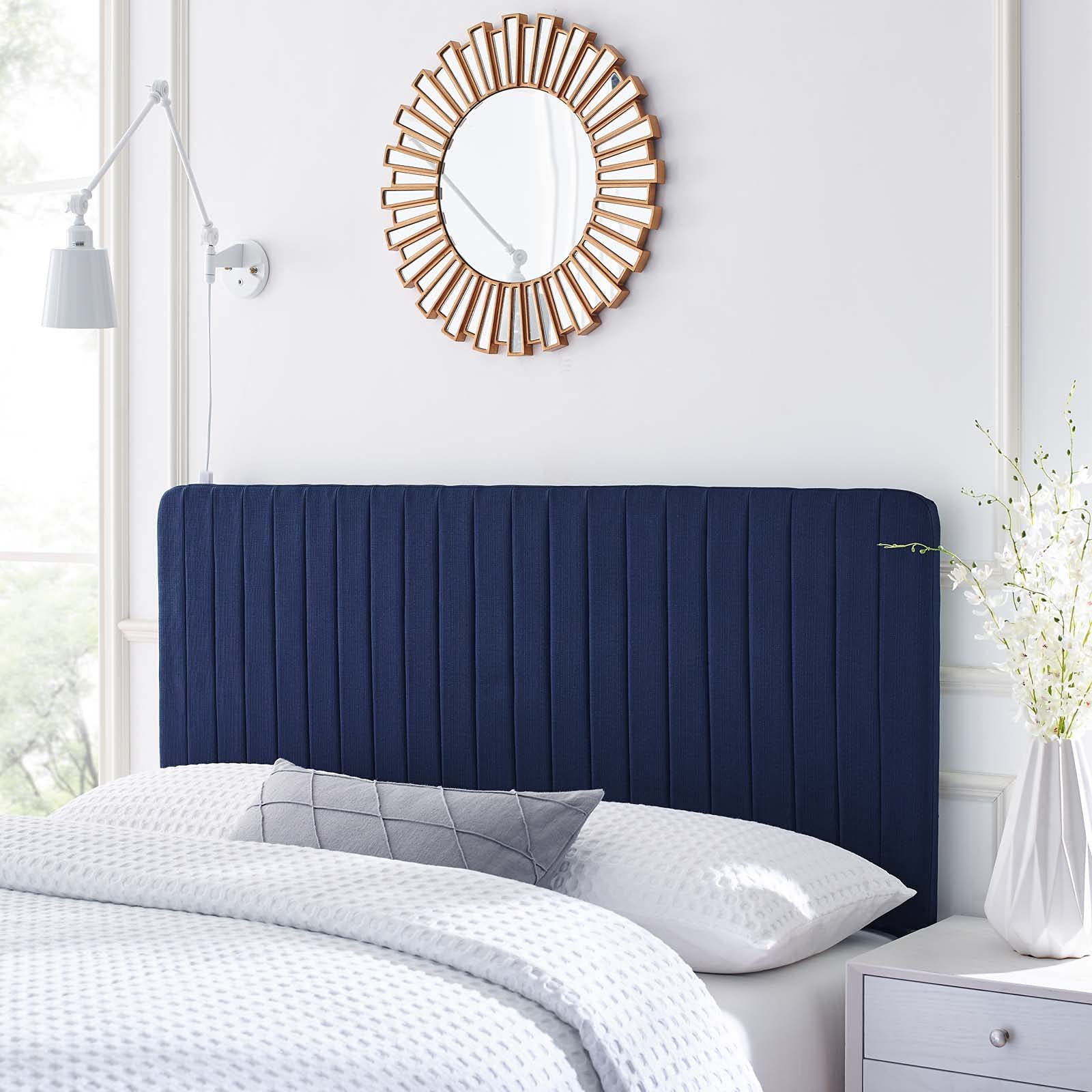 Photo 1 of Modway Milenna Channel Tufted Fabric Twin Headboard in Royal Blue