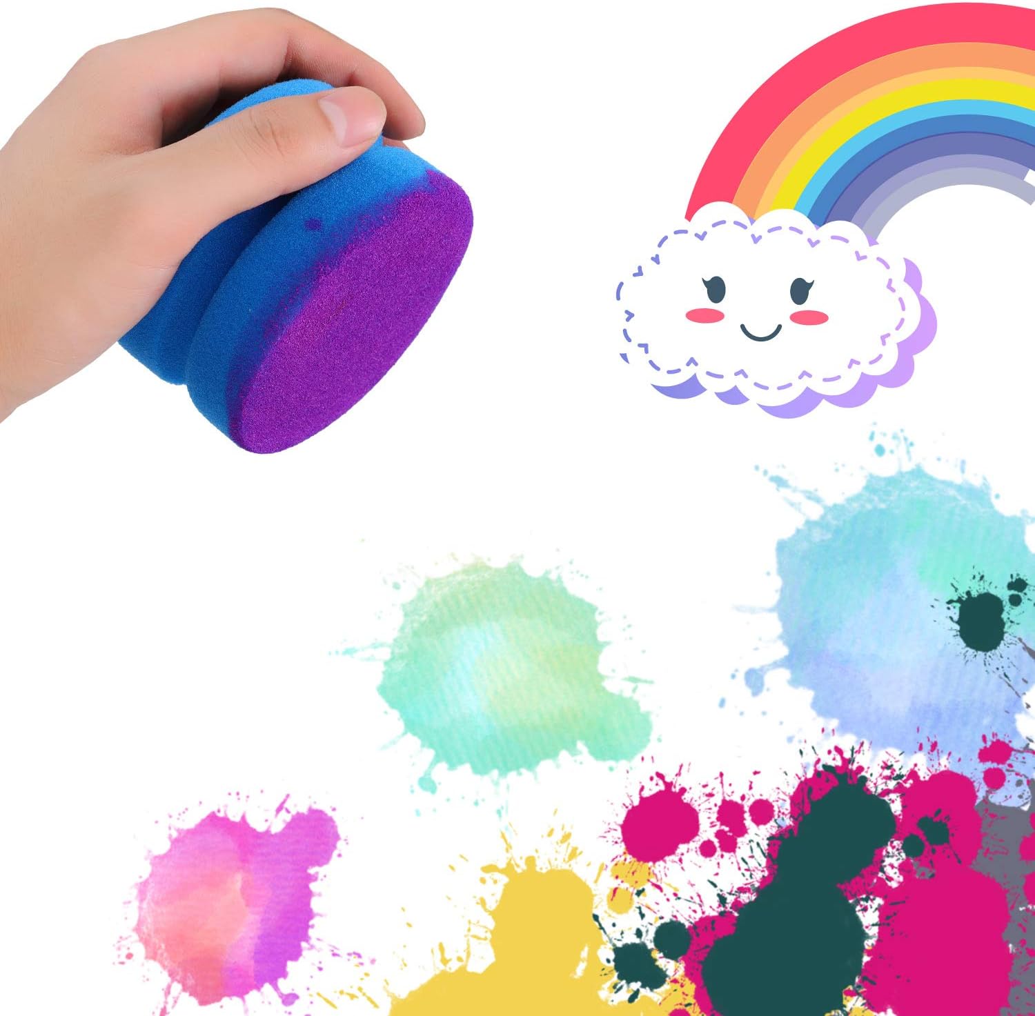 6 Pieces Paint Sponge Applicator Blue Detail Sponge Circular Painting Sponges with 3 Pieces Mesh Storage Bags Hang Dry Bags for Craft Projects