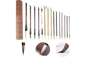 HSOKEW Chinese Calligraphy Brushes Set, 15Pcs Chinese Writing Brushes with Bamboo Pen Holder Chinese Painting Ink Brushes Japanese Sumi Drawing Brush Watercolor Writing Brushes for Art Ceramic Ink Painting