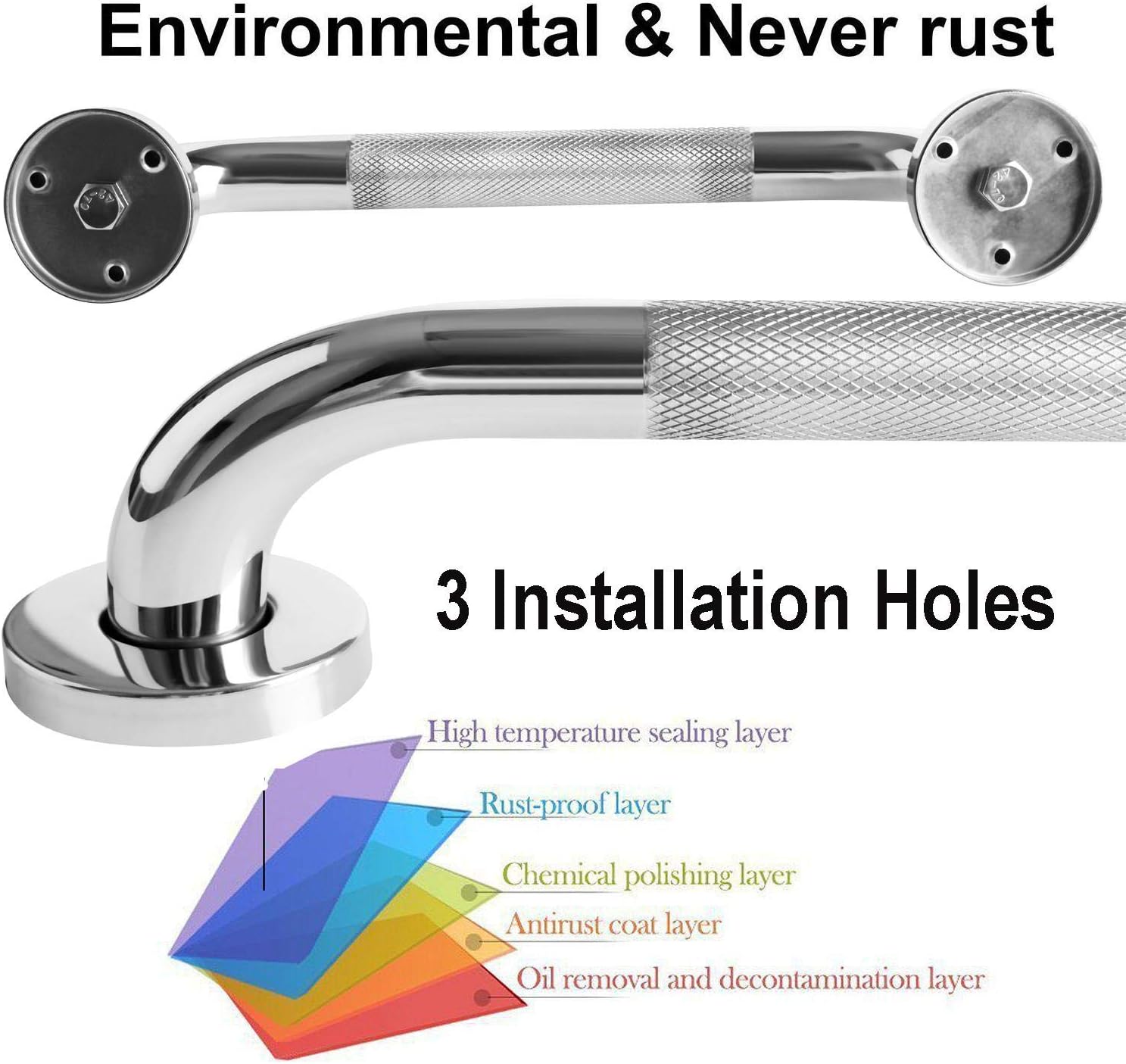 2 Pack 16 Inch Anti Slip Shower Grab Bar Handle, ZUEXT Chrome Stainless Steel Bathroom Grab Bar, Knurled Bathroom Balance Bar,Safety Hand Rail Support,Handicap Elderly Injury Senior Assist Bath Handle: Health & Personal Care