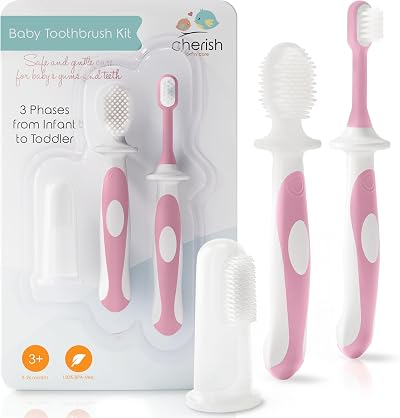 Cherish Baby Care 0-2 Years Toothbrush Kit 3-Pack Pink BPA-Free