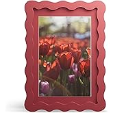 THKRLOF 5x7 Picture Frame with Mat for 4x6, Wavy Edge Wooden Real Glass Photo Frame for Tabletop and Wall Hanging, Red, 1 Pack