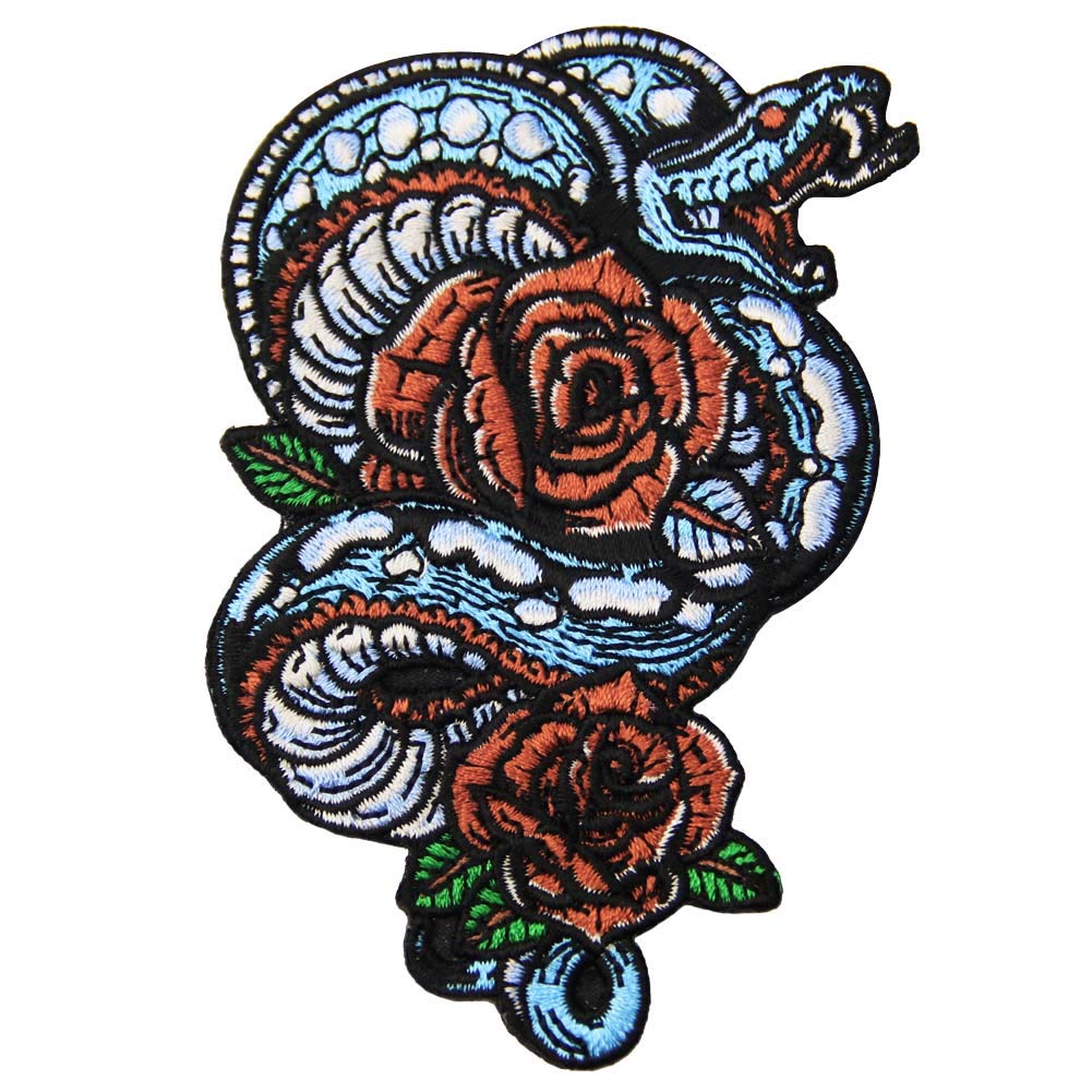 Flower and Snake Patch Embroidered Badge Rose Applique Iron On Sew On Emblem