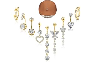 Beautidots 9PCS Belly Button Ring Dangle Stainless Steel Belly Rings 14G 1.6MM Belly Piercing Cute Navel Ring Piercing Jewelry Belly Ring for Women