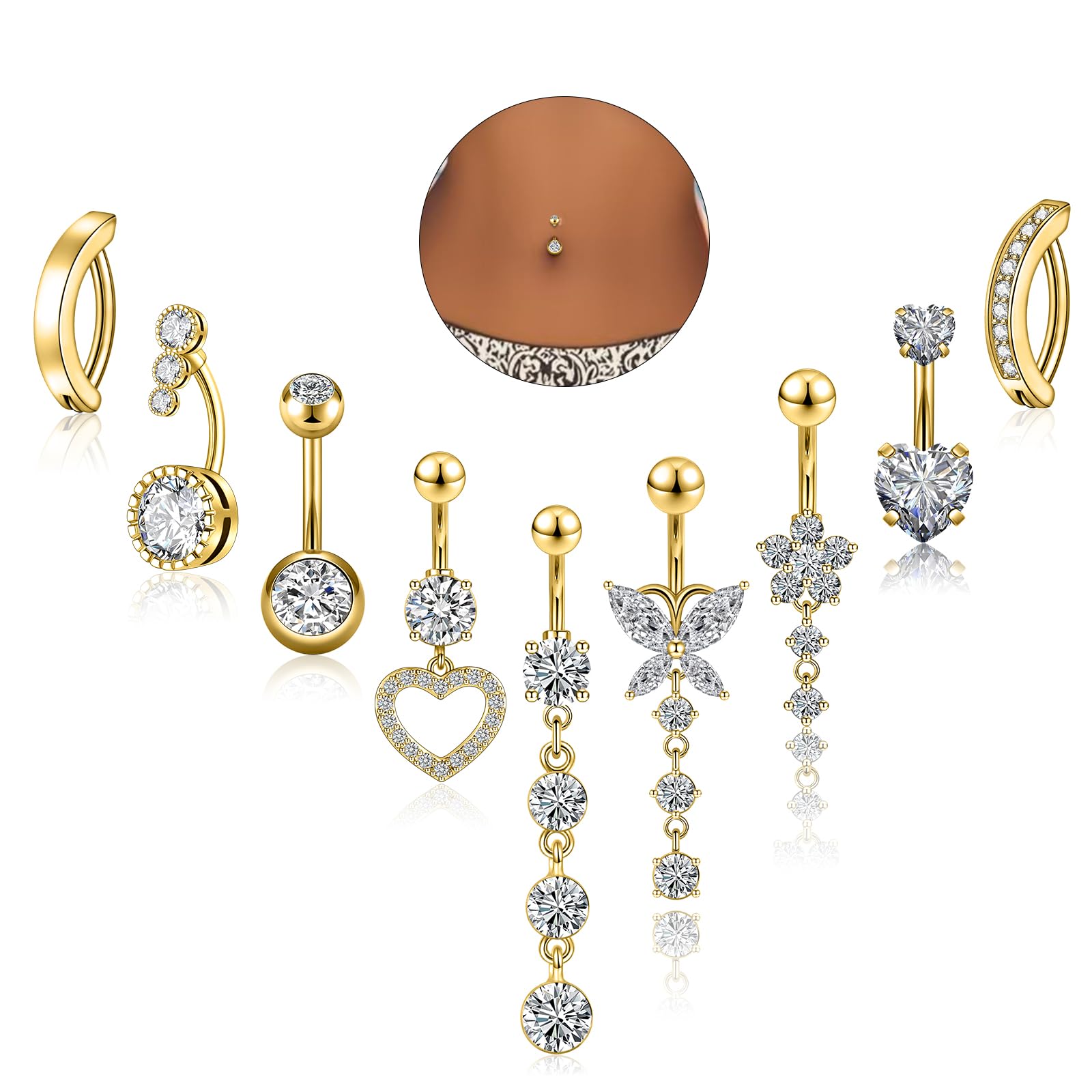 Beautidots 9PCS Belly Button Ring Gold Dangle