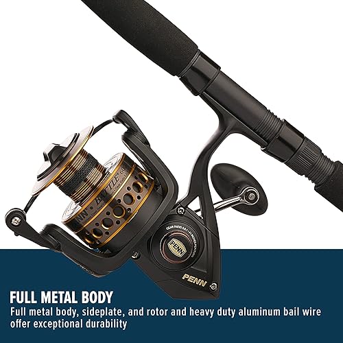 PENN Battle Spinning Reel and Fishing Rod Combo, Black, 6000-7