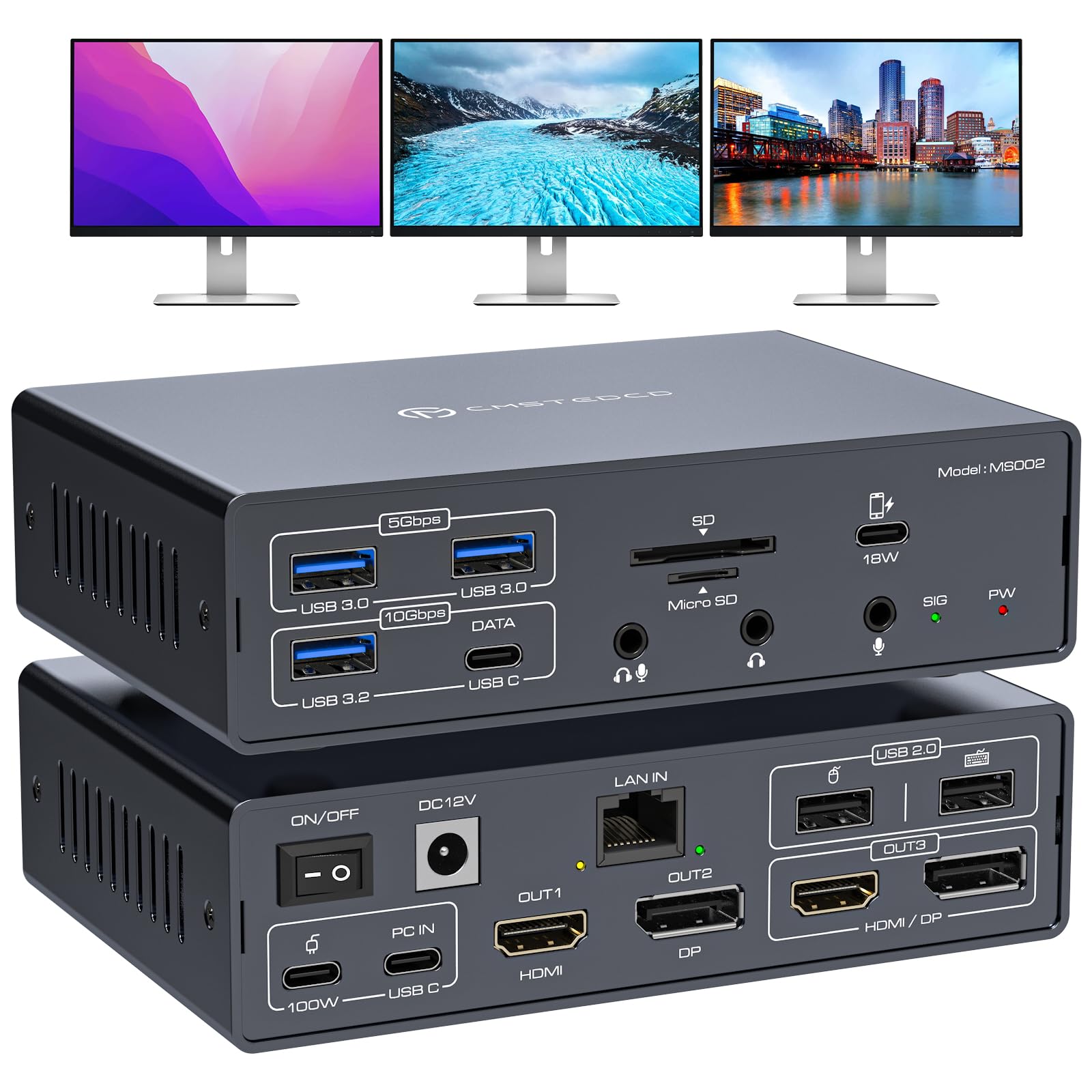 JCYMELE USB C Docking Station 3 Monitors 4K@60Hz For MacBook/Windows ...