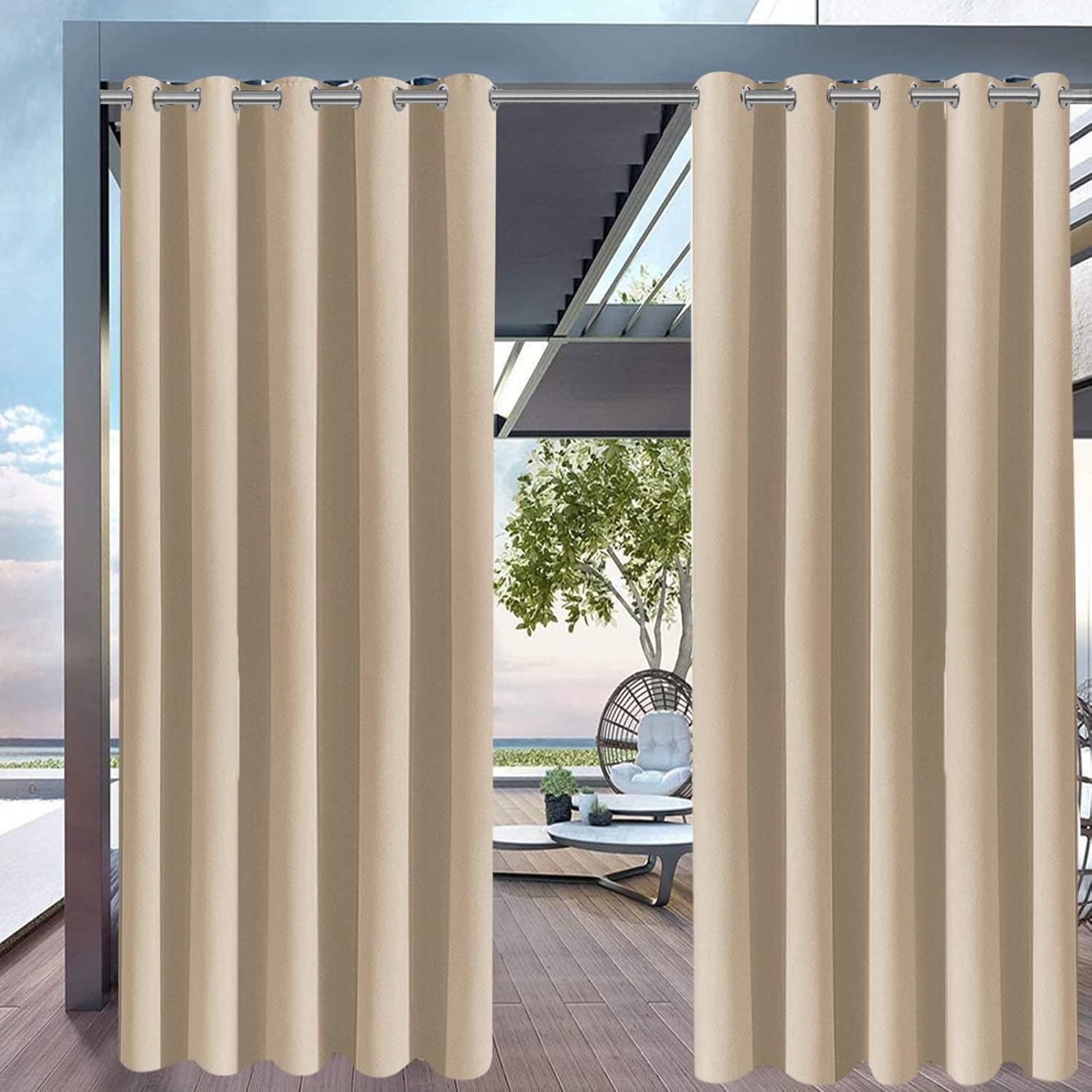 Outdoor Curtains - FaceYee Outdoor Waterproof Curtain Garden Partition Curtain for Patio Porch Anti-Scratch Wire One Panel 52x108in Color:Beige