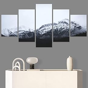 SIGNWIN 5 Panel Canvas Wall Art Monochromatic Mountains...