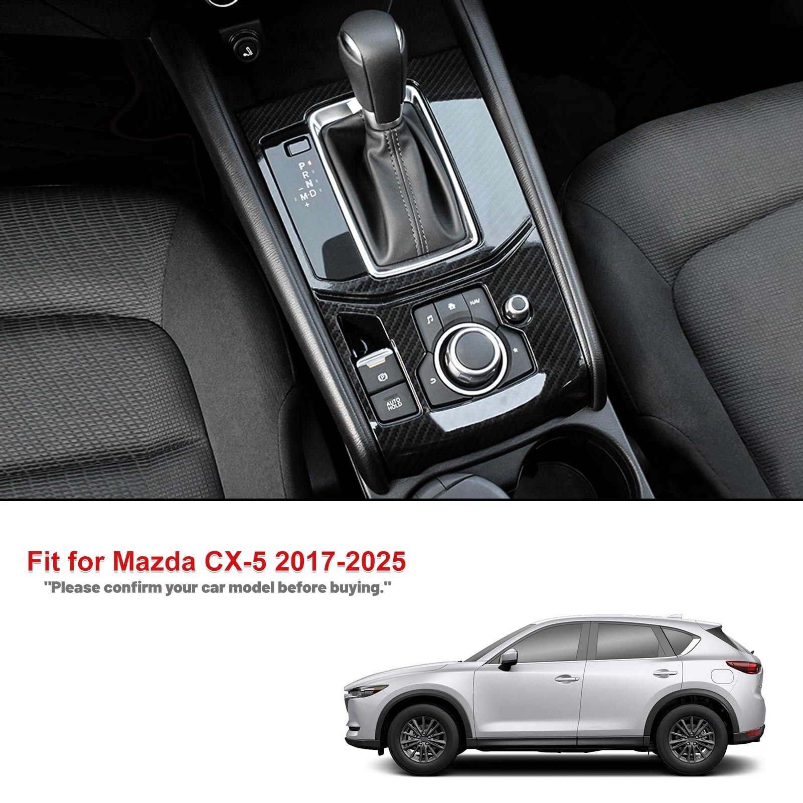 Compatible with Mazda CX-5 2025 2024 2023 2022 2021 2020 2019 2018 2017 Accessories Car Center Console Cover Gear Panel Gear Shift Knob Cover Trims Frame -ABS Carbon Fiber Style