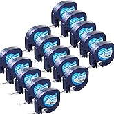 15 Pack Compatible with Dymo Letratag Refills 91201 91331 S0721660 Label Maker Tape White Plastic 12mm x 4m 1/2" x 13', Work with Dymo Letra Tag LT-100H LT-100T Plus 200B QX50 XR XM 2000