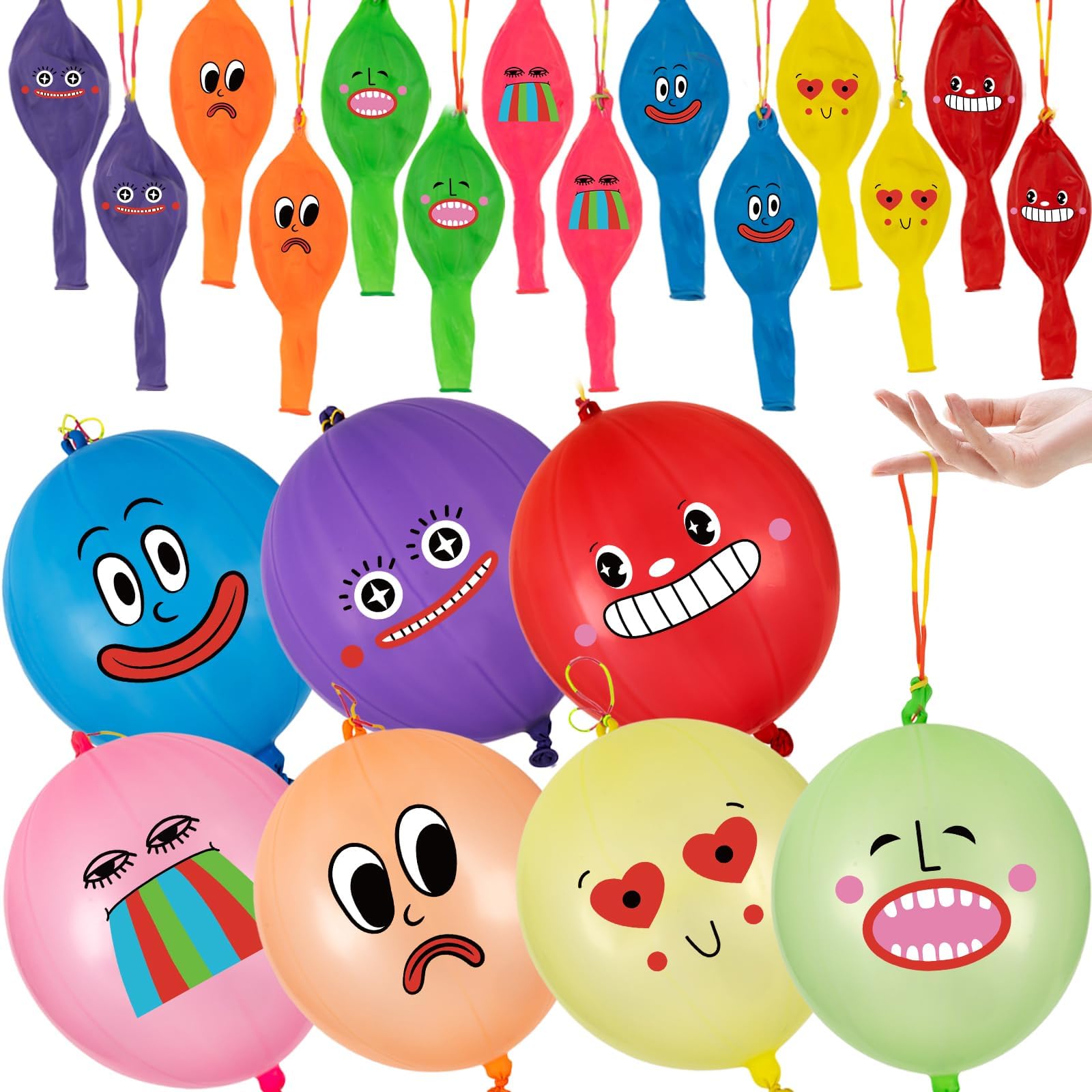 Photo 1 of VABAMNA Funny Party Favors for Kids Neon Party Decorations, 30 Pack Emoji Punch Balloons with Rubber Band Handle for kids Game Birthday Parties Supplies Goodie Bags Stuffers, 18 Inch