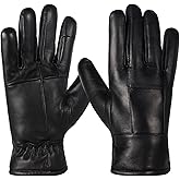 DOOWELL Winter Genuine Sheepskin Leather Gloves for Men,Black Touchscreen Glove,Driving Motorcycle Gloves with Warm Lining