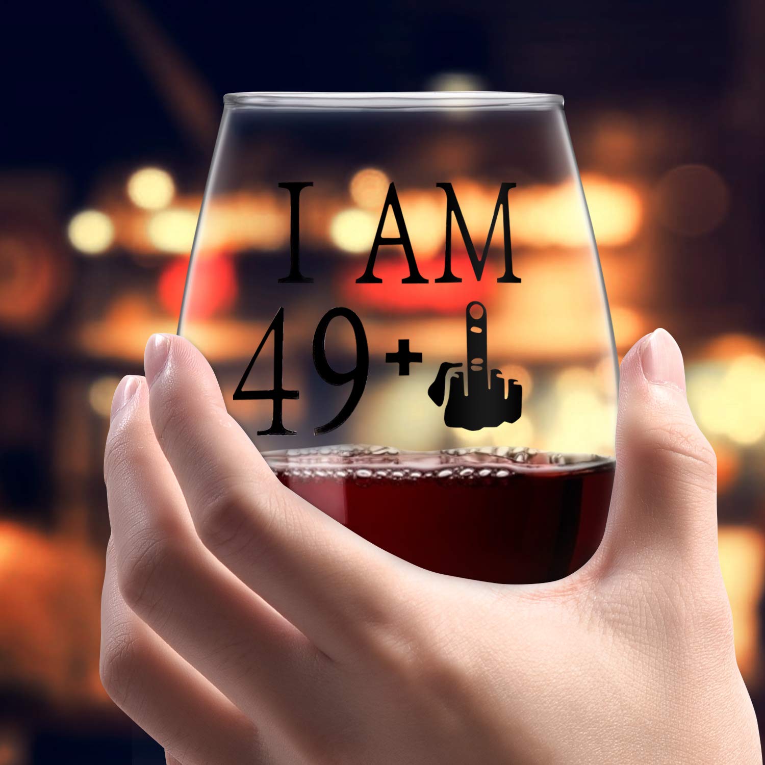49 + One Middle Finger Stemless Wine Glass 50th Birthday Gift for Men Women Funny Turning 50 Bday Present Drinking Party Decoration, Holiday Gift for Wine Lovers,Black