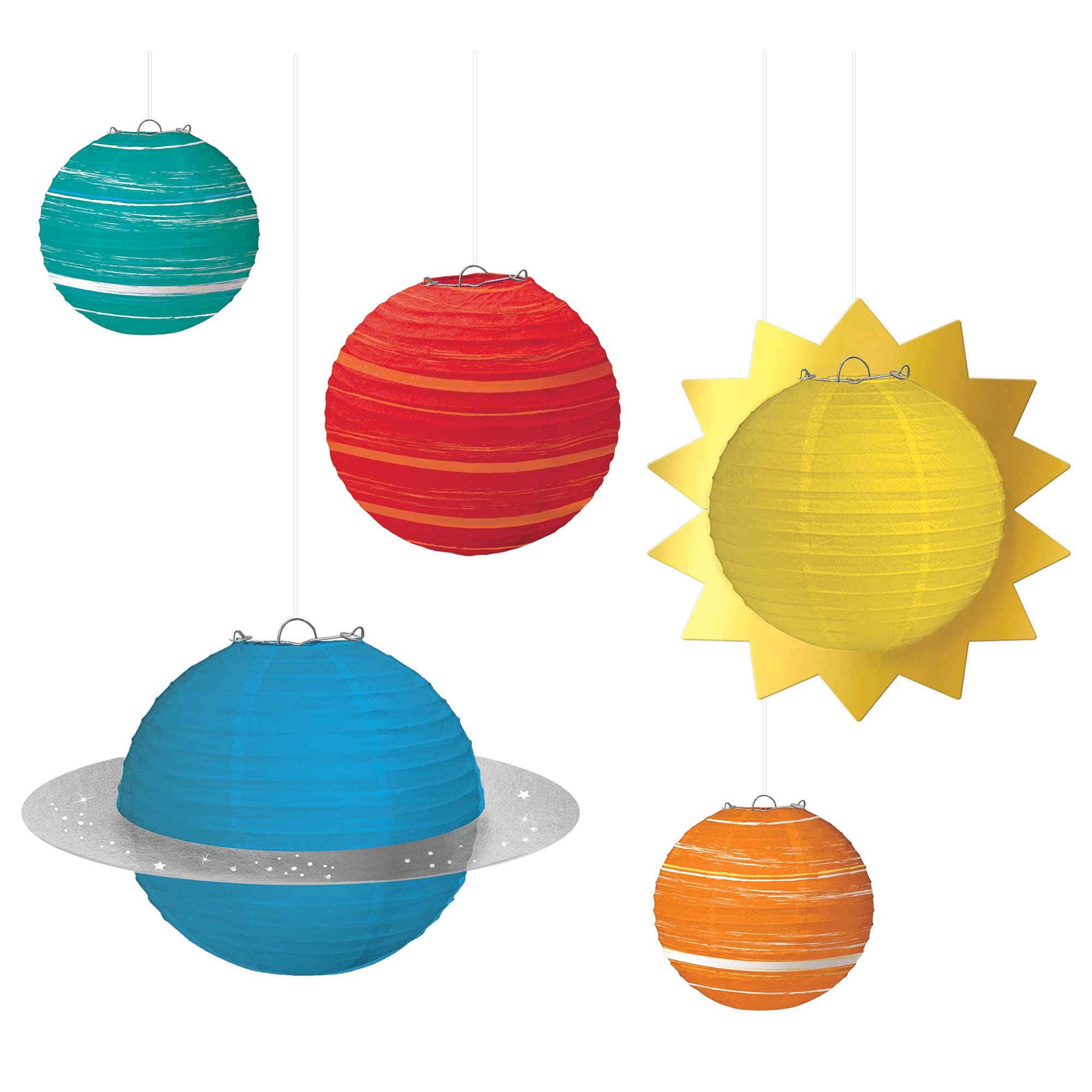 Amscan 2402278 - Blast Off Space Kids Birthday Party Paper Planet Lanterns Decorations - 5 Pack