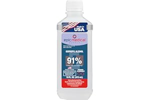 Epic Medical Supply 91% Percent Isopropyl Alcohol 91, Rubbing Alcohol Isopropilico 16 oz. Bottle, Multipurpose First Aid Antiseptic, Alcohol for Nails (1)