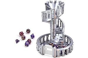 GENERIC 7 Inches Tall Spiral Staircase Dice Rolling Tower Castle Theme Dice Roller for Tabletop RPG DND Pathfinder Board Games Unique Dice Rolling Accessory Fantasy Display Decoration(Sliver)