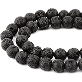 Bymitel 60 pcs Natural Genuine Real Round Loose Stone Beads Gemstone Spacers for Charm DIY Jewelry Making 15.5" per Strand 6mm (Black Volcanic Lava, 6mm)