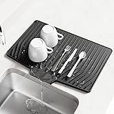 Dish Drying Mat, Silicone Dish Drying Mat for Kitchen Counter, Drainer Mat with Built-in Drain, Non-Slip, Heat Resistant Dish