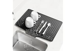 Dish Drying Mat, Silicone Dish Drying Mat for Kitchen Counter, Drainer Mat with Built-in Drain, Non-Slip, Heat Resistant Dish