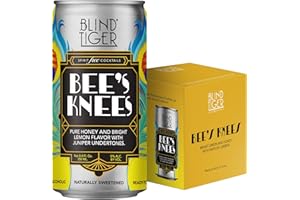 BLIND TIGER SPIRIT-FREE COCKTAILS Blind Tiger Bee’s Knees 8-Pack | Honey, Lemon & Juniper Non-Alcoholic Mocktail | Non-Carbonated | Crafted with Natural Ingredients | Mixers, Cocktails, Mocktails | 8.4 fl oz Cans