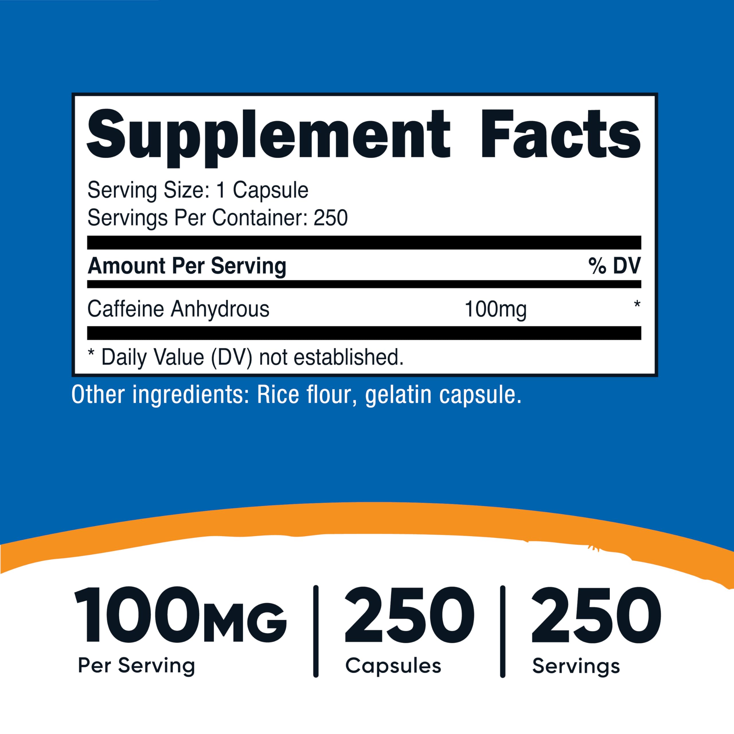 Nutricost Caffeine Pills 100mg Per Serving, 250 Capsules