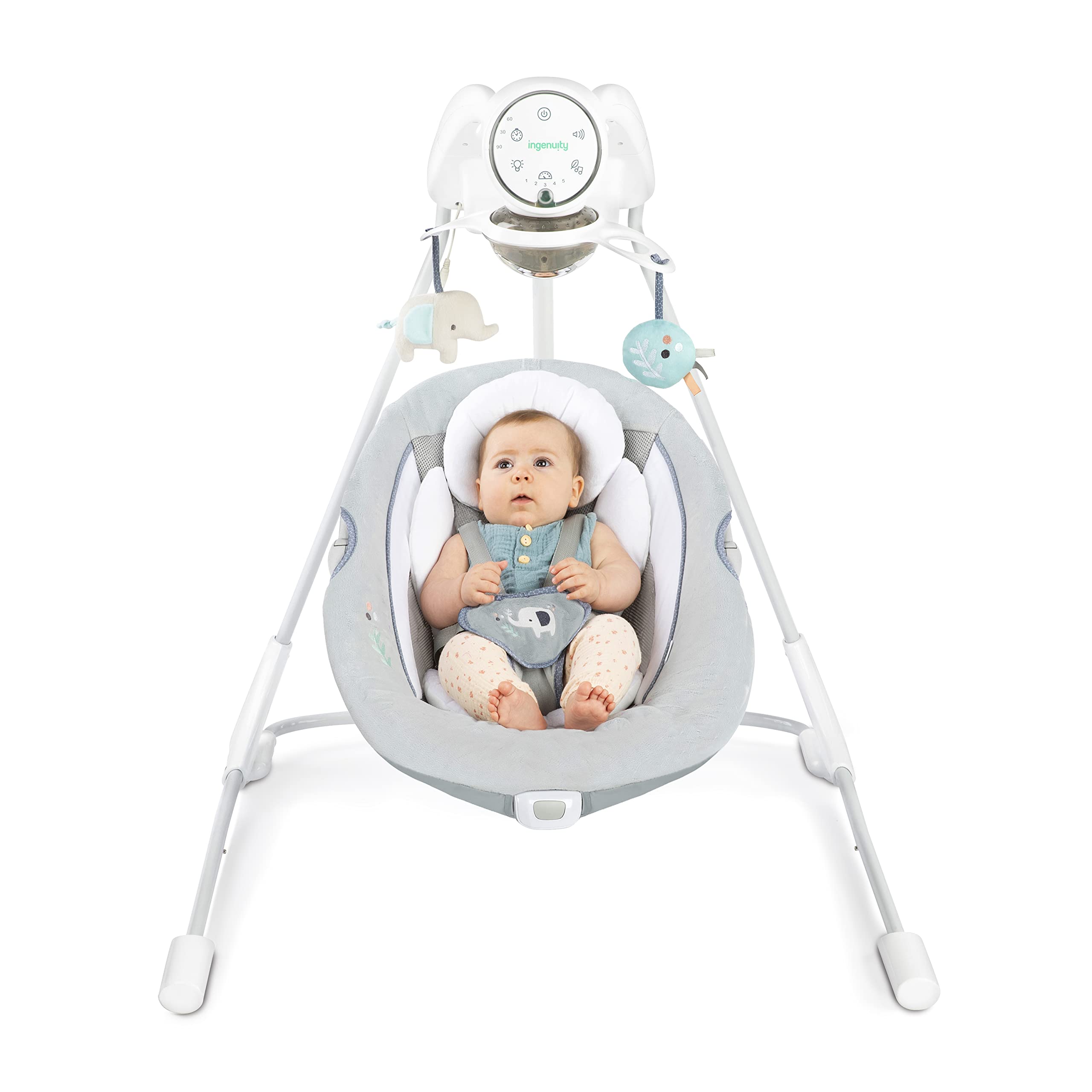 Ingenuity InLighten Soothing Swing - Swivel Infant Seat, Soothing Sounds, Lightweight Mesh - Dakota