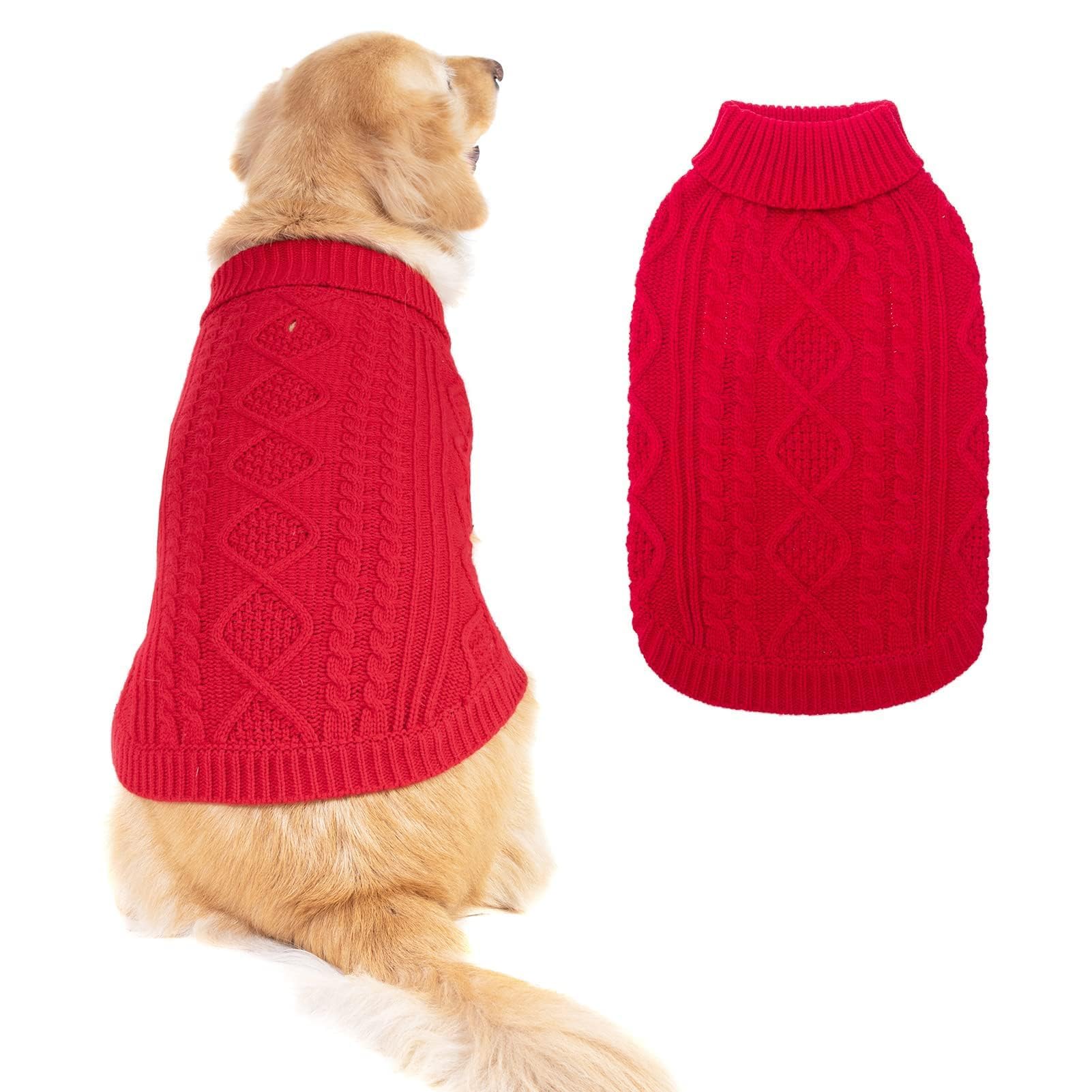 BINGPET Turtleneck Dog Jumper - Classic Cable Knit Dog Sweater Coat, Warm Pet Winter Clothes Outfits for Dogs Cats