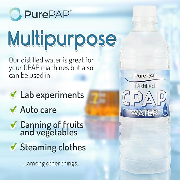 PUREPAP PURE DISTILLED CPAP WATER – 6-PACK OF 16.9OZ BOTTLES DISTILLED WATER – TRAVEL CPAP WATER FOR CPAP MACHINE HUMIDIFIER