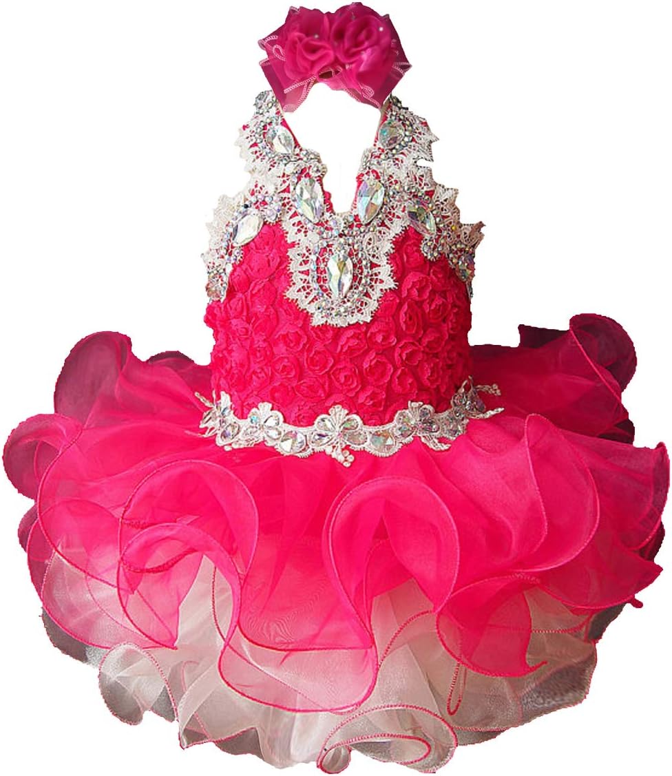G040 Infant Toddler Baby Newborn Little Girl's Pageant Party Birthday Dress hotpink Size 12-18M