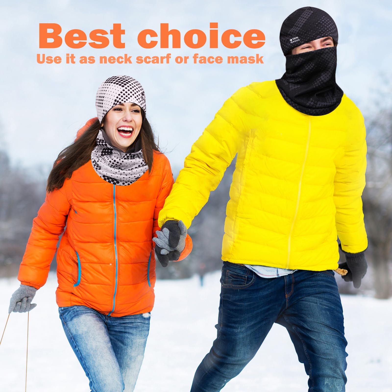 WK IEASON Winter Thermofleece Mütze Halswärmer Set, Winter Laufmütze und Thermosnoods, Unisex Schal und Fleece Mütze für Laufen Joggen Skifahren Radfahren Snowboarden Klettern Outdoor Sport 6