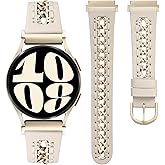 Minyee Leather Band Compatible with Samsung Galaxy Watch 7/6/5/4/FE/Active 2 40mm 44mm/Watch 6 Classic 43/47mm/Watch 5 Pro 45mm Bands, 20mm Dressy Leather Strap with Stainless Steel Metal Chain Women