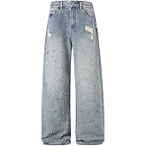 Aelfric Eden Rhinestone Wide Leg Jeans High Waisted Loose Streetwear Straight Baggy Denim Pants Vintage Y2K Trousers