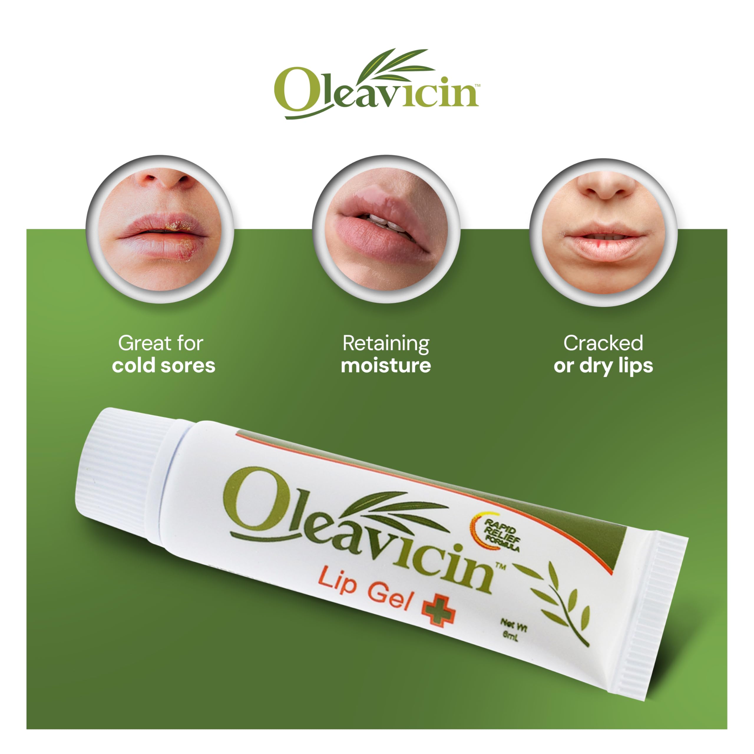 Oleavicin Lip Gel – Natural Cold Sore & Fever Blister Treatment with Organic Olive Leaf – Fast-Acting Relief – 1.3oz (3.8) - 3 Pack