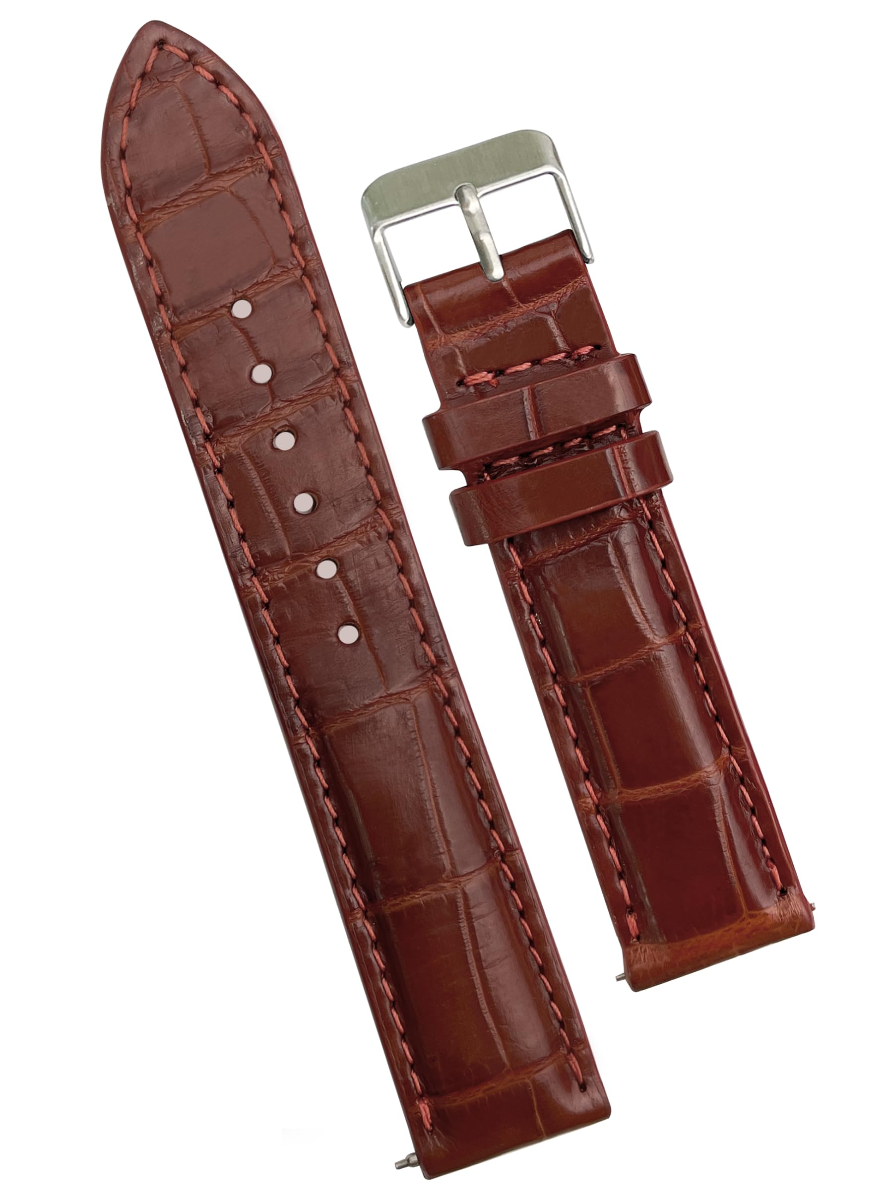 Photo 1 of vinacreations 21mm Light Brown Leather Watch Band Quick Release Handmade Leather Strap Croc Replacement Wristband for Men Stainless Steel Christmas Father's Day Gift for Dad Son Husband DH-06-21MM