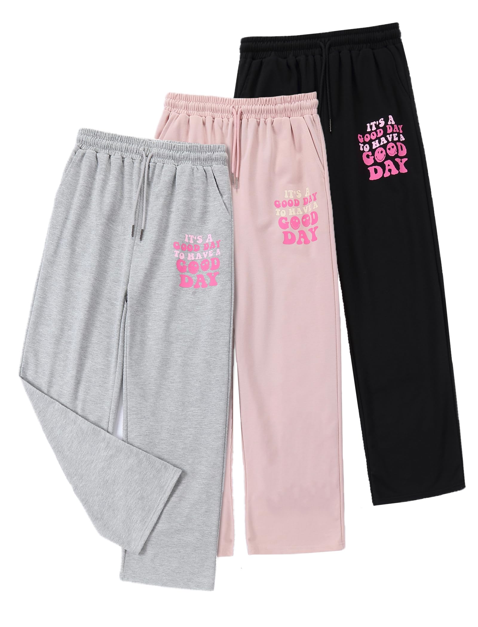 Photo 1 of ***parts only***
EXARUS Girls Sweatpants Wide Leg Sweat Pants Pack Kids with Pockets Drawstring High Waisted Preppy Cute Youth Pants 10Y