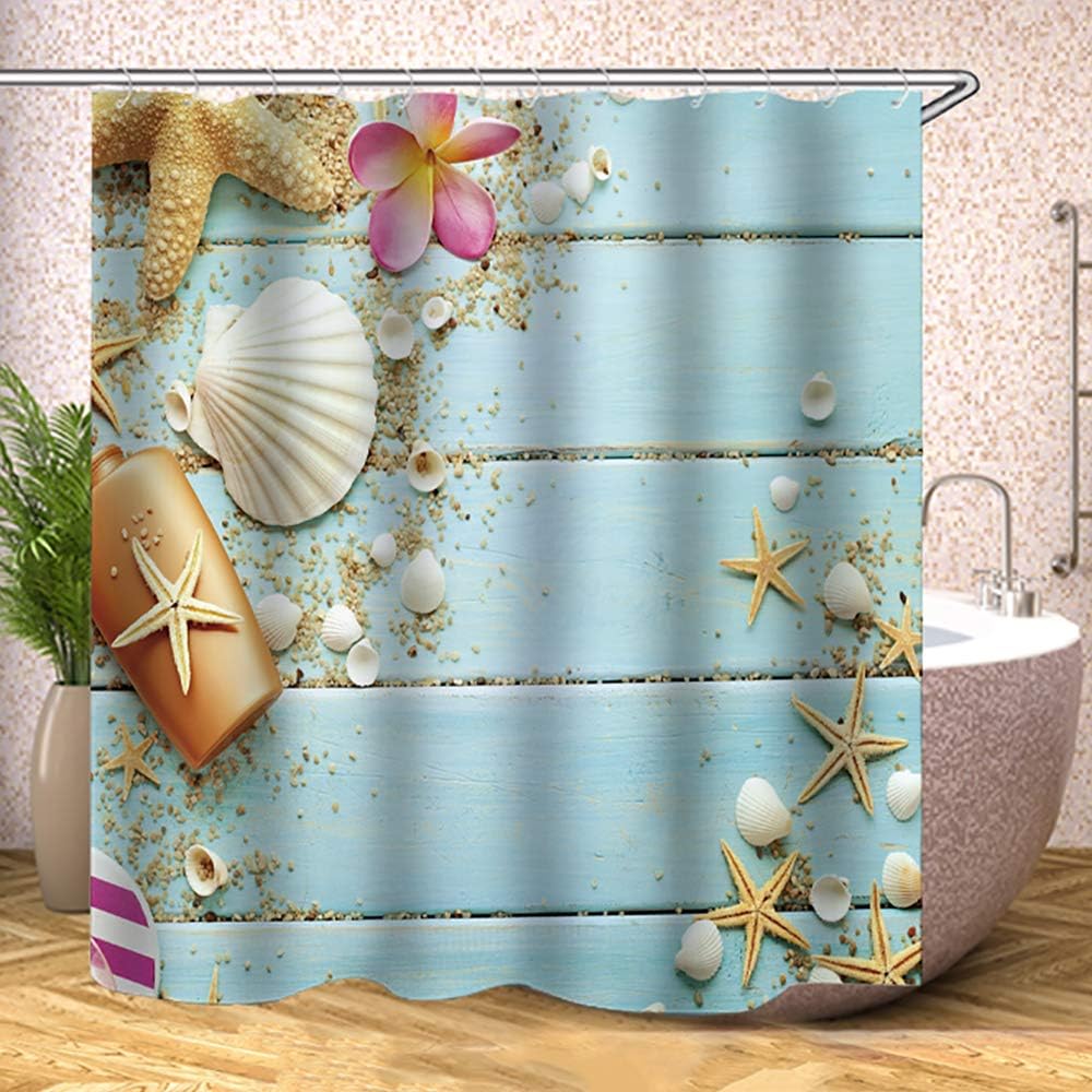 TJZ HOME Seashell Shower Curtain Set, Sea Shells Starfish