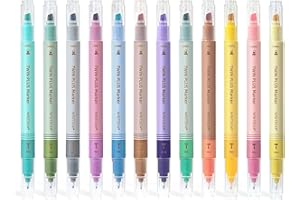 WRITECH Dual Tip Highlighter Markers: Aesthetic Fine & Chisel Tip Pastel Vintage Marker Multicolor Pens Pack No Bleed & Smear for Bible Highlighting Journaling, Assorted Colors 12ct