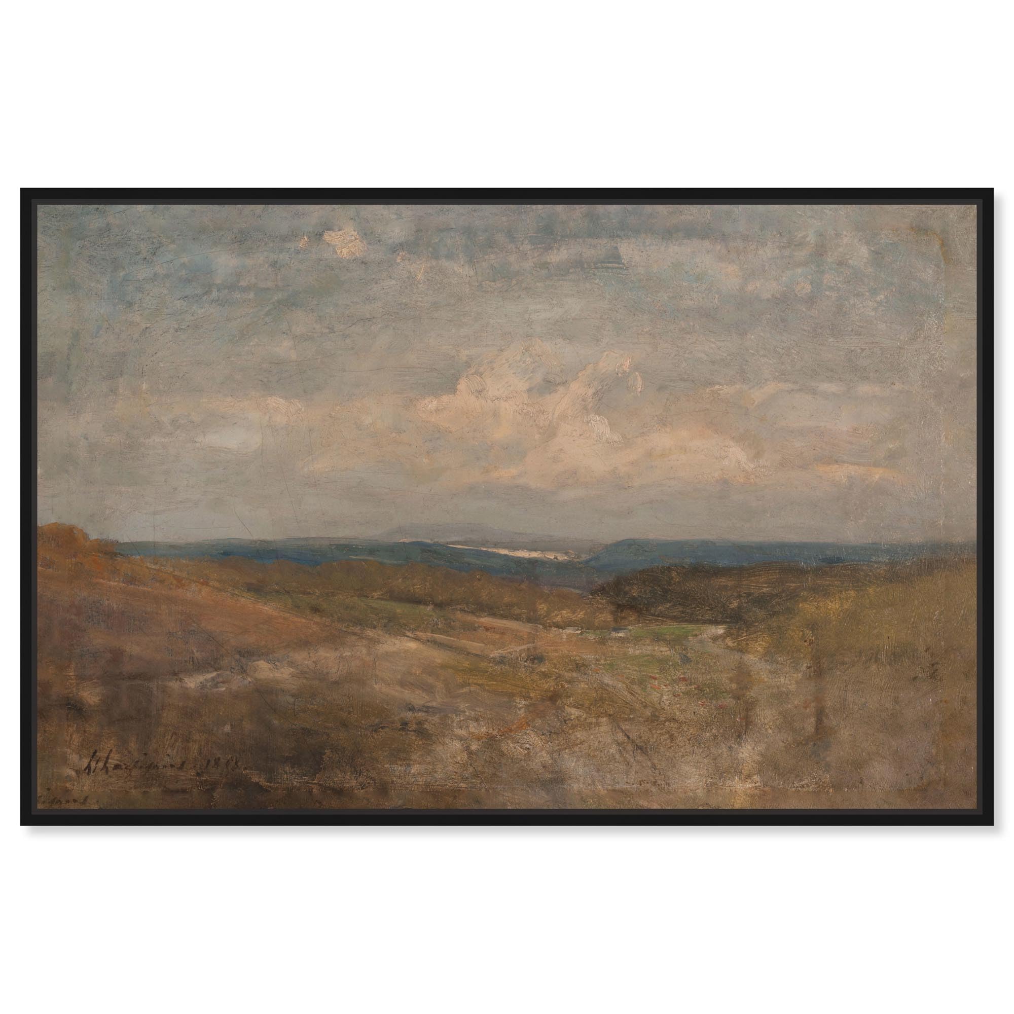 Photo 1 of Art Remedy Hill Top View Canvas Vintage Landscape Art, Black Frame, 54" x 36"