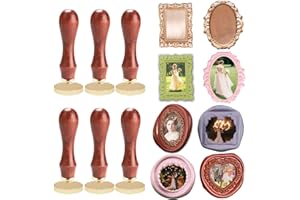 WUERLIN Frame Wax Seal Stamp Kit 6pcs Brass Wax Seal Head with Removable 6pcs Wood Handle Vintage Photo Frame Stamp Design for Wedding Invitations Sealing Letters Envelopes Diplomas Scrapbooking-Kit 1