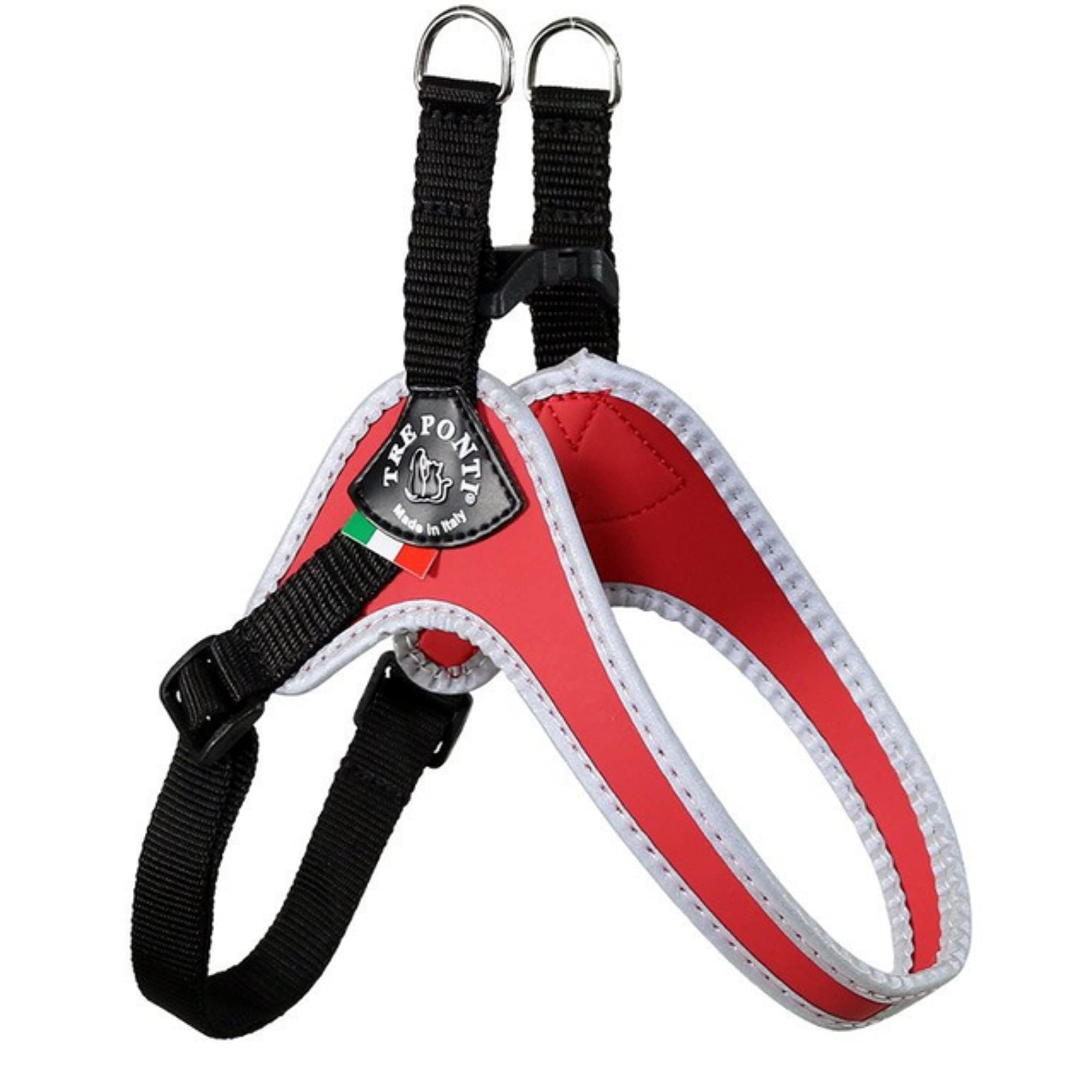 Tre Ponti Fibbia Small Dog Harness with Adjustable Belly Strap, 4 cm, Red