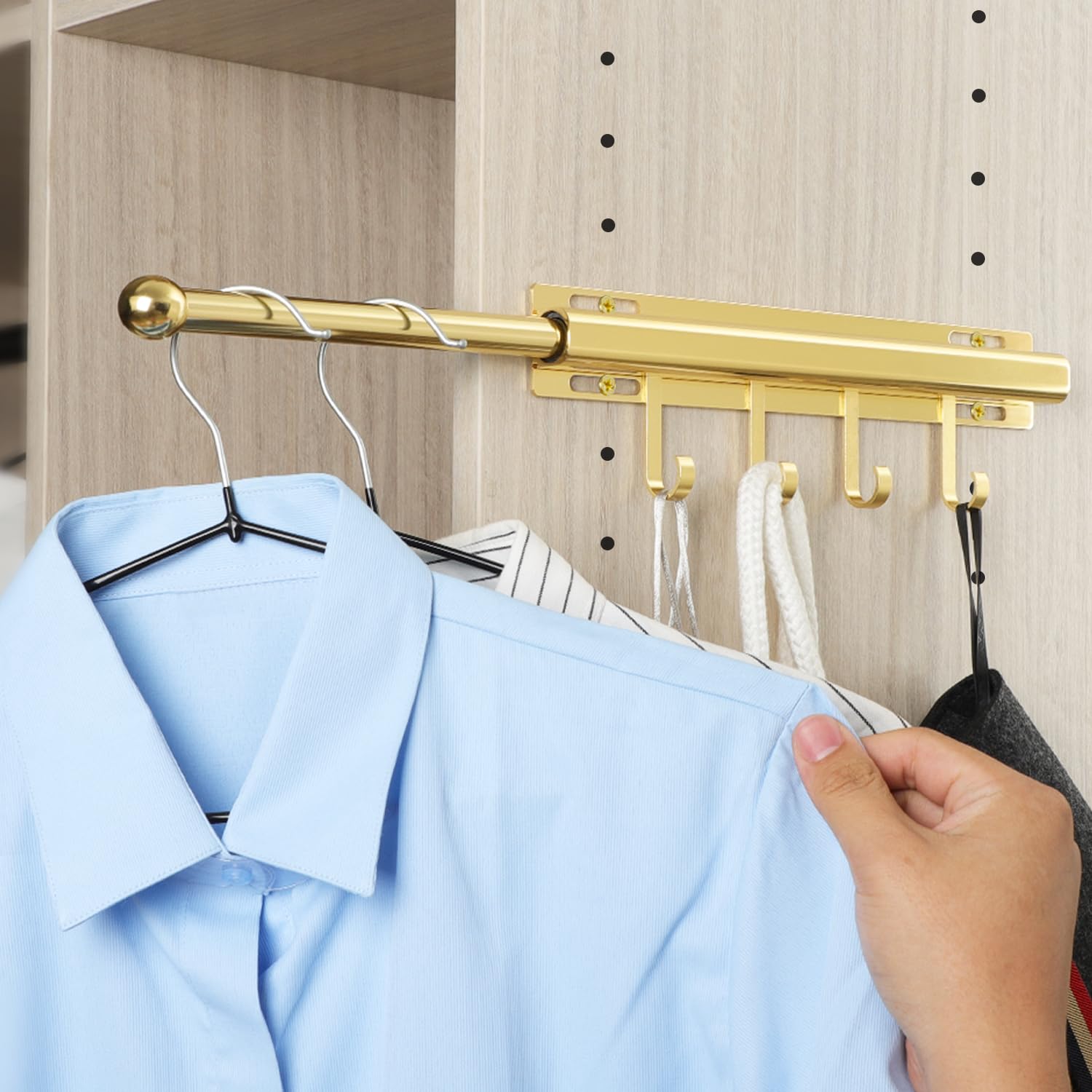 Photo 1 of BaiNong 12 inch Valet rod for closet pull out closet valet rod Gold extending closet rod Standard telescopic closet rod organization rack pants Storage Clothes Hanger