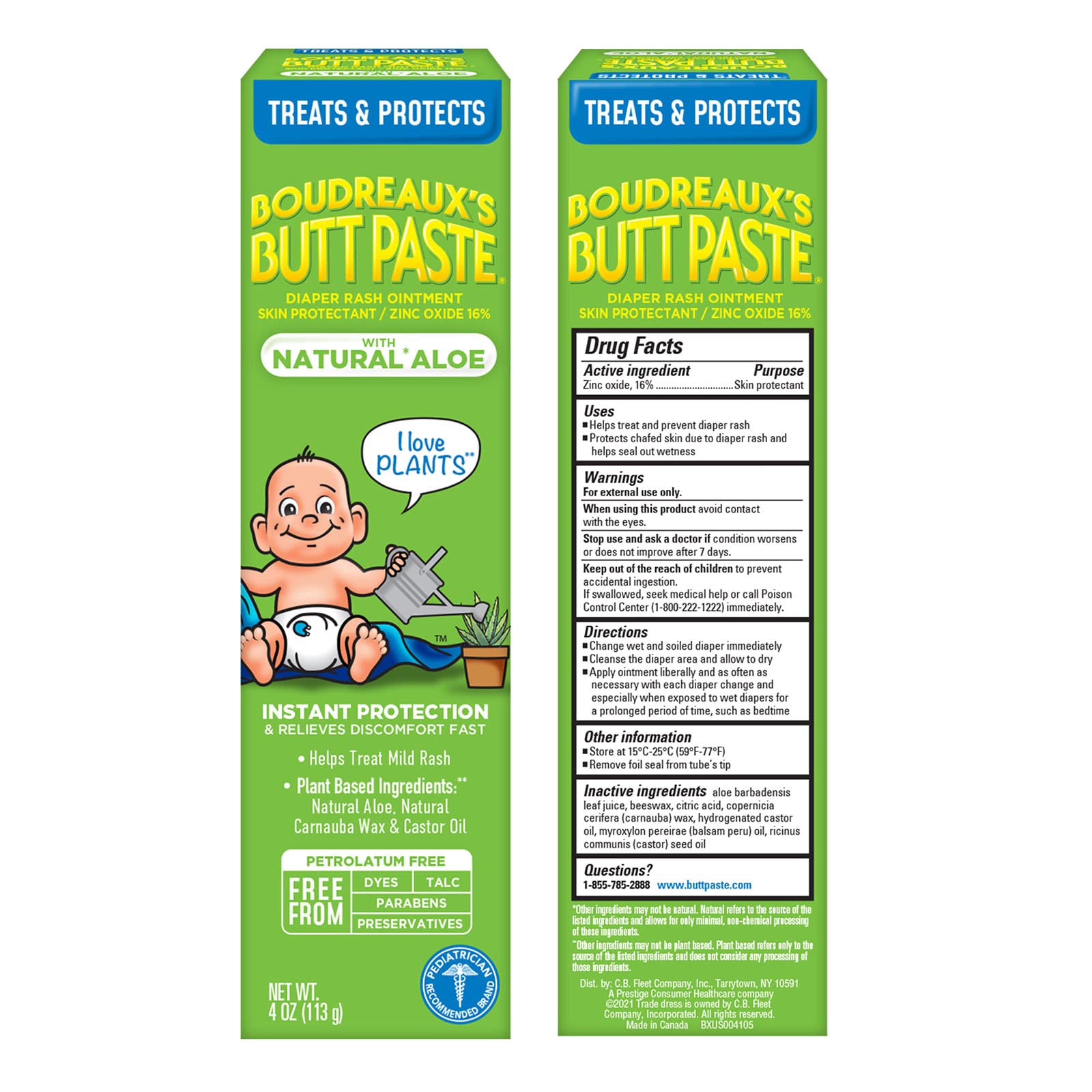 Boudreaux's Butt Paste Diaper Rash Ointment Variety Pack (1-4 oz Maximum Strength, 1-4 oz Natural Aloe)
