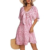 Dokotoo Womens Dresses 2026 Spring Summer Deep V Neck Elegant Bow tie Mini Dress S-XL