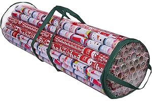 ProPik Christmas Wrapping Paper Storage Bag, Organizer Fits Up to 24 Rolls 40 Inch, Clear Heavy Duty PVC Bag with Handles and Zippered Top for Gift Wrap and Ribbons (Green)