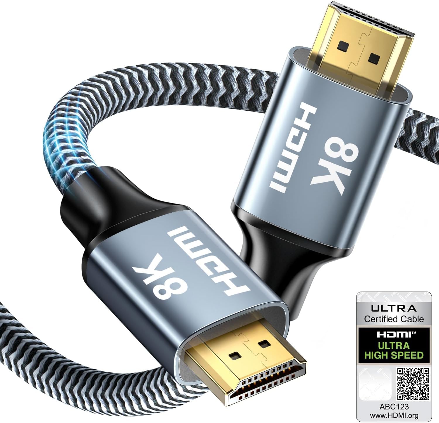 CABNEER 1.5M HDMI Cable, HDMI 2.1 Cable, High Speed HDMI to HDMI Cable, 8K@60Hz 4K@120Hz 48Gbps eARC HDR 21:9, HDCP 2.2/2.3, VRR Compatible with Soundbar/Gaming/Monitor/TV/HDTV/Blu-ray