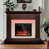 50&rdquo; Electric Fireplace with Mantel, TV Stand with Remote | 15 Adjustable Led 3D Realistic Flame, 23&rdquo; Electric Fireplace Heater, Corner Fireplace for Living Room, Bedroom, Easy to Clean